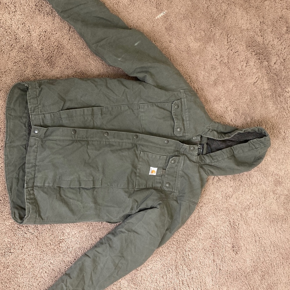 Like New:  M Carhartt Relaxed Fit Washed Duck Sherpa Lined Hooded Utility Jacket